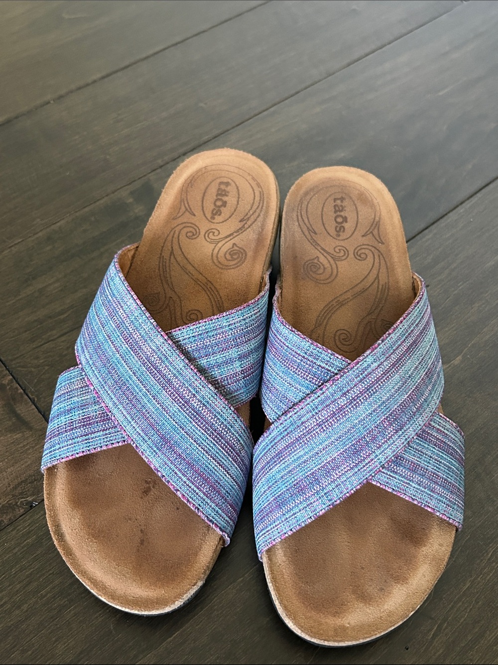 Taos Blue/Purple Plaid Leather Sandals size 9-9-1/2 (EU 40)